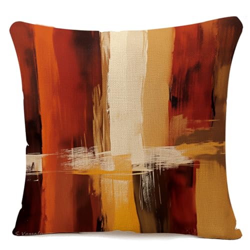 Rust Style Art Throw Pillow Cover 18x18 - Burnt Orange Linen Cushion Case