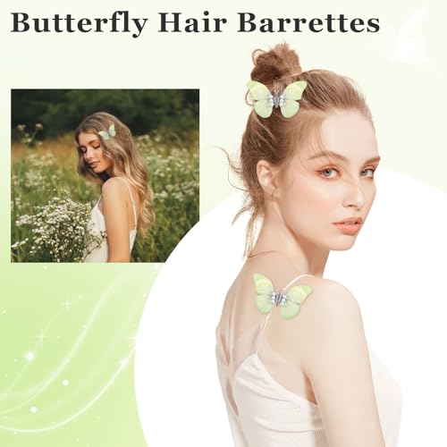 Gradient Butterfly Hair Clips with Moving Wings and Pearls 2Pcs