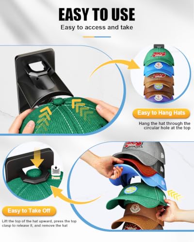 Meeenmiil Hat Organizer for Baseball Caps - 2 Pack Wall Mount Hat Rack