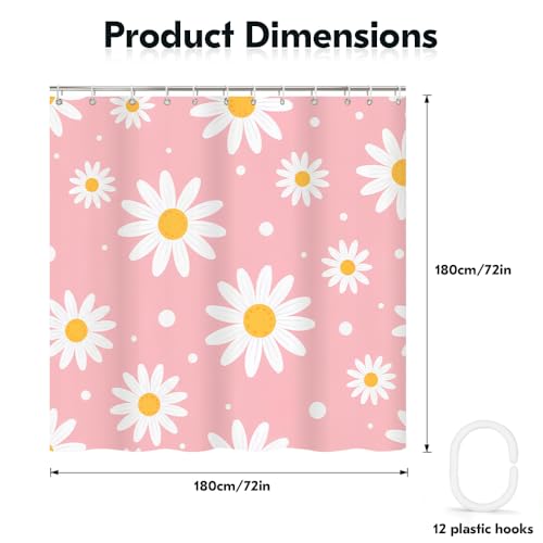 KLYOHAUS Daisy Shower Curtain 72x72 Inches - Waterproof Floral Decor