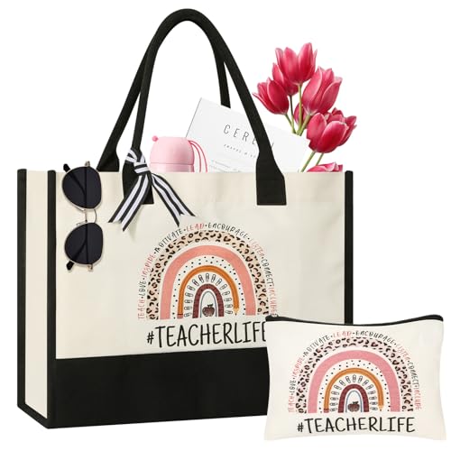 Tecanne Teacher Tote Bag with Matching Makeup Bag - Appreciation Gift Set