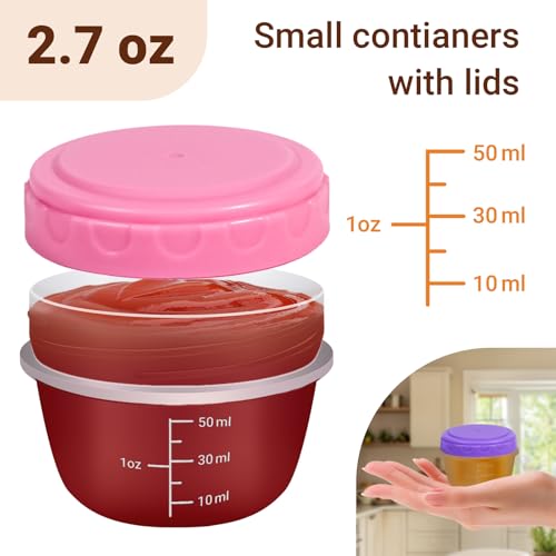 6 Pack 2.7 oz Leakproof Sauce Containers with Colorful Lids