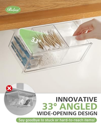 BALUCA Clear Stackable Storage Drawer – 33° Angled Acrylic Makeup Organizer for Vanity & Kitchen