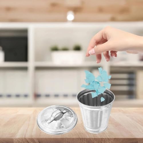 Mini Galvanized Metal Trash Can with Lid - Desktop Organizer Bin