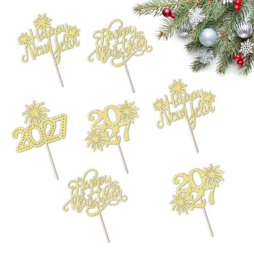 Happy New Year Gold Glitter Cupcake Toppers - 24 Pack, Variation 9