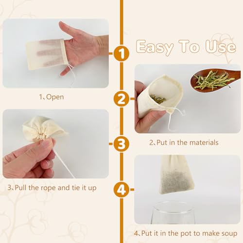 10 Cotton Spice Bags for Cooking & Tea Brewing - 4.25in x 3.15in