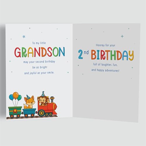 Personalized 2nd Birthday Card for Grandson | UK Made A5 Cute Train Design
