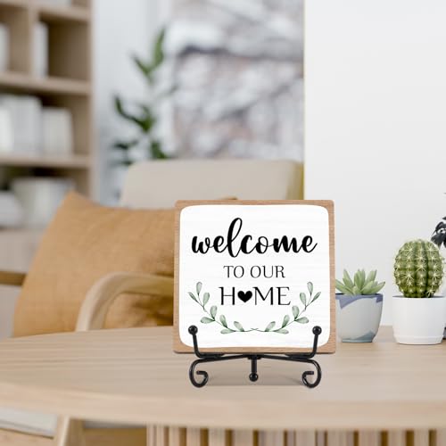 Welcome to Our Home Wooden Sign with Stand - 5" x 5"
