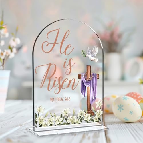 He Is Risen Acrylic Easter Table Sign - 6x8 Religious Decor