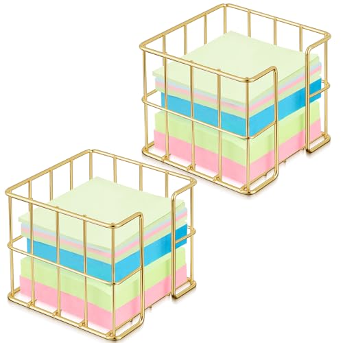 Gold Metal Sticky Note Holder Set - 2 Pcs Memo Cube Dispenser