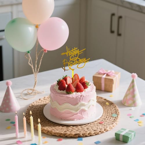 Gold Acrylic Happy Birthday Cake Topper - Elegant Party Decor