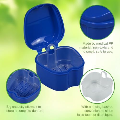 Denture Bath Box Cup with Strainer Basket for Retainers and Mouth Guards