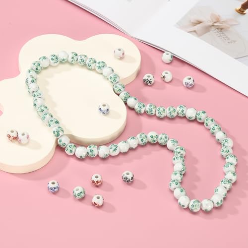 PATIKIL 50 Pcs 10mm Ceramic Flower Beads - Coffee Porcelain Round Beads for Jewelry Making DIY Crafts
