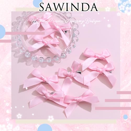 20 PCS Pink Satin Hair Bow Clips - Cute Mini Bowknot Barrettes for Women & Girls