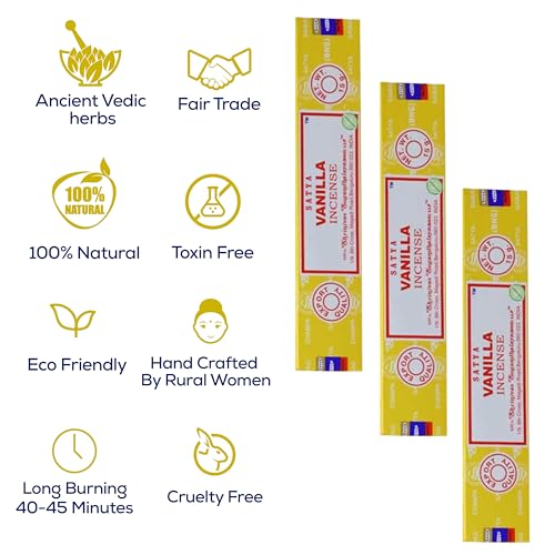 Satya Nagchampa Vanilla Incense Sticks with Raajsee Holder - 45g