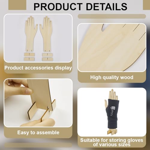 Wooden Glove Display Stand for Fingerless Gloves - 1 Pair