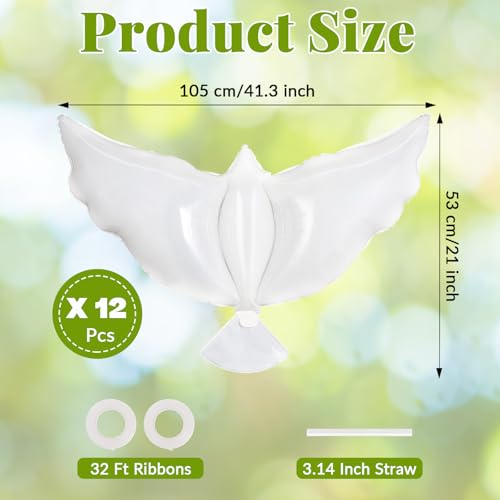 41 Inch Peace Dove Balloons - 12 Pcs Foil Memorial Balloons for Weddings & Funerals