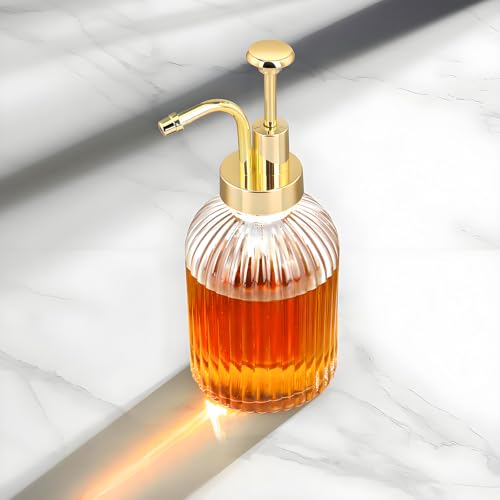10oz Glass Coffee Syrup Dispenser with Gold Pump - Ribbed Design