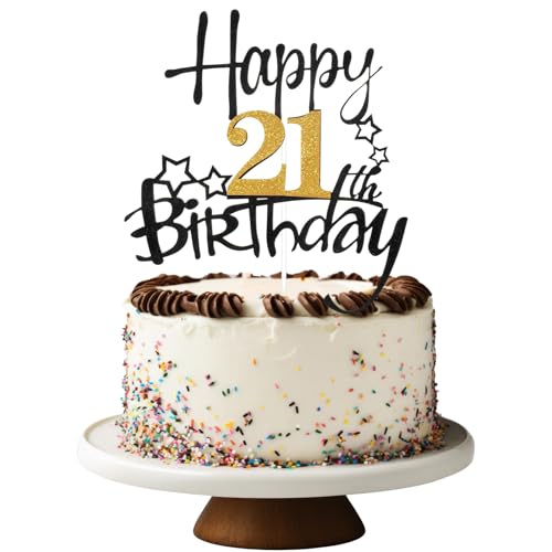 Glitter 21st Birthday Cake Toppers - Black and Gold Decorations