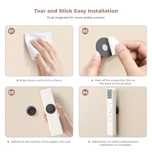 UMUST Black Magnetic Remote Control Holder - 4Pcs Adhesive Wall Mount Organizer for TV & AC Remotes