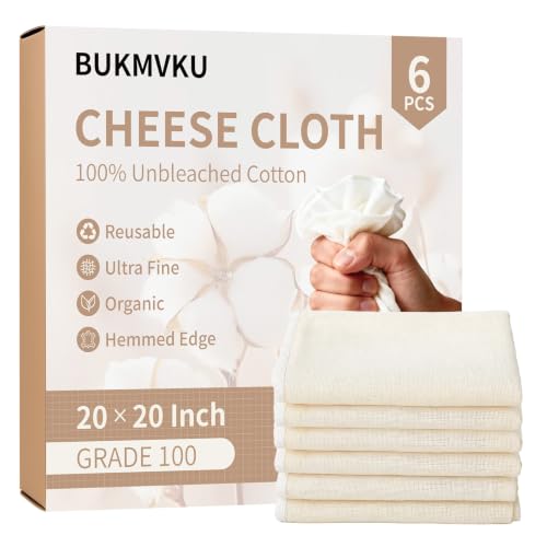 6-Pack Unbleached Cheese Cloths 20x20 Inches Reusable for Cooking & Straining