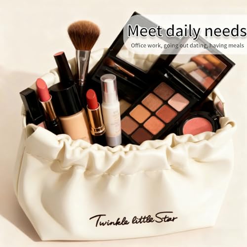 Waterproof Leather Cosmetic Bag Portable Makeup Bag for Women and Men White