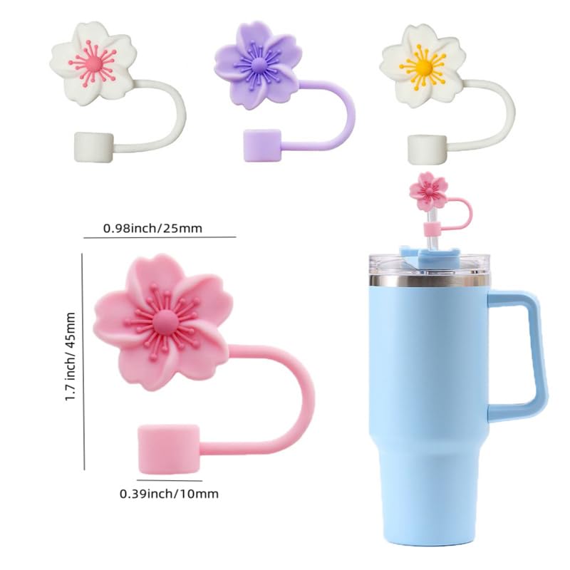Flower Silicone Straw Covers for Stanley Cups - 5 Pack