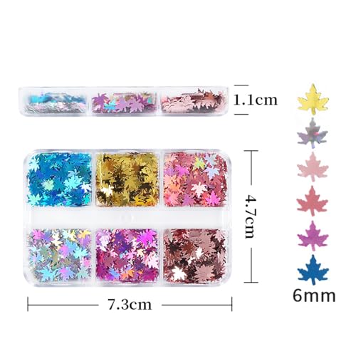 Fall Maple Leaf Nail Art Sequins - 6 Grid Holographic Autumn Glitter Set