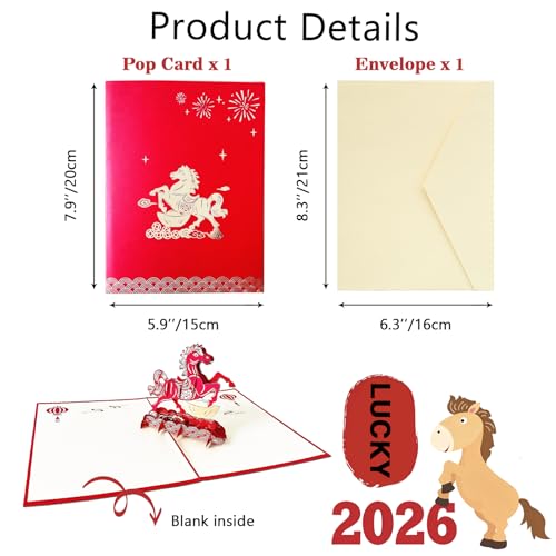 2026 Lunar New Year Horse Pop-Up Card with Red Envelopes