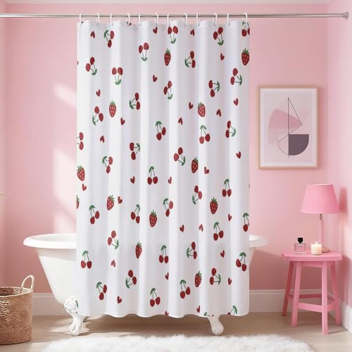 AURISSE Cherry & Strawberry Shower Curtain, Waterproof 72x72 Inch Fabric Set