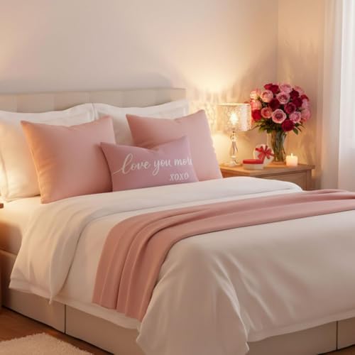 Love You More XOXO Pink Pillow Cover - 12x20 Inch Farmhouse Decor