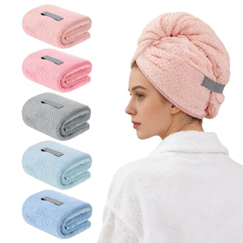 MAGO FAMILY MAGIC Microfiber Hair Towel Wrap, Large Anti-Frizz Turban - Pink