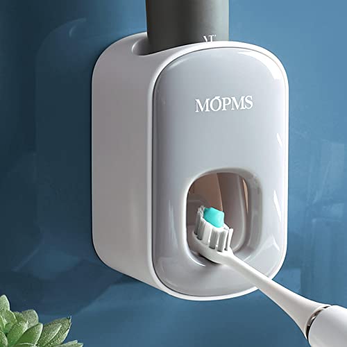 MOPMS Automatic Toothpaste Dispenser - Wall Mounted Bathroom Organizer, Gray