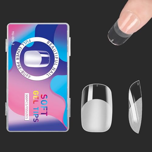 Yimart Short Square Gel Nail Tips - 300pcs Traceless Frosted Artificial Nails
