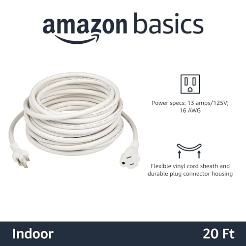 Amazon Basics 20 Ft Extension Cord - 13 Amps, White