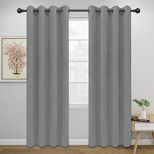 Easy-Going Light Gray Thermal Grommet Blackout Curtains, 2 Panels 52x84