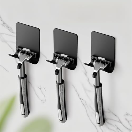 Viadom 2-Pack Black Self-Adhesive Stainless Steel Razor Holder Hooks
