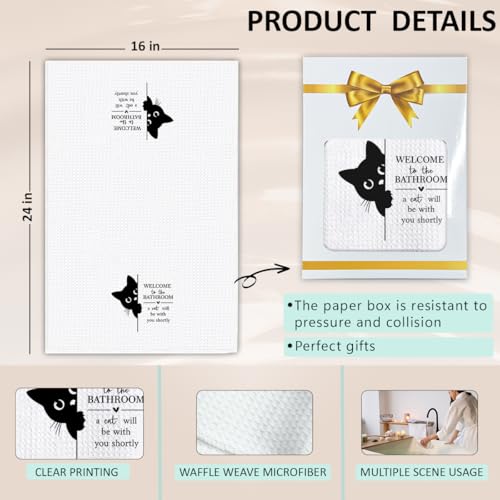 KIDEAR Funny Black Cat Hand Towel - 16x24 Kitchen & Bathroom Decor