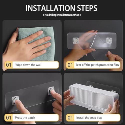 PEFWO 2-in-1 Wall Mounted Soap Holder with Hooks - Self-Draining White