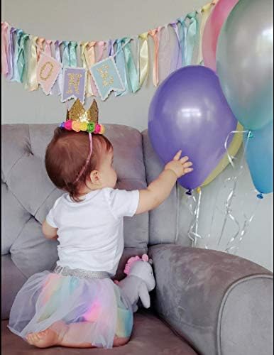 Rainbow High Chair Banner - Colorful 1st Birthday Photo Prop for Baby Girl Smash Cake