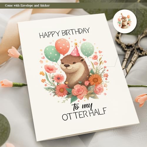 Cute Otter Half Birthday Card Set with Envelope & Stickers