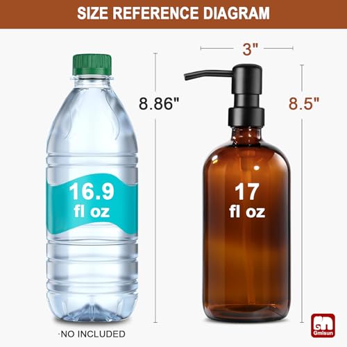 GMISUN 17oz Amber Glass Soap Dispenser with Black Rustproof Stainless Pump