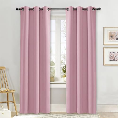 NICETOWN Rouge Pink Blackout Curtain Panel 42" x 84" - Noise Reducing Thermal Insulation