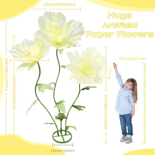 Yellow Artificial Giant Flowers Set Waterproof Wedding & Home Decor - Adjustable Stems