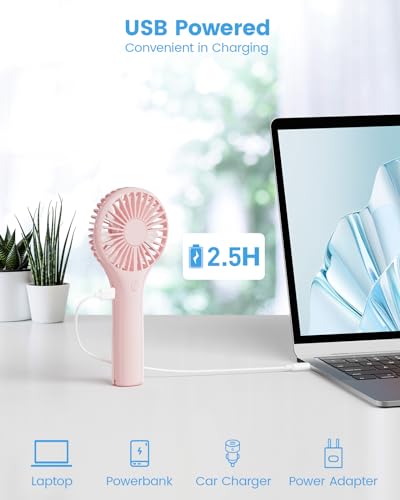 Edvision Portable Handheld Mini Fan - 3-Speed USB Rechargeable Fan, Pink