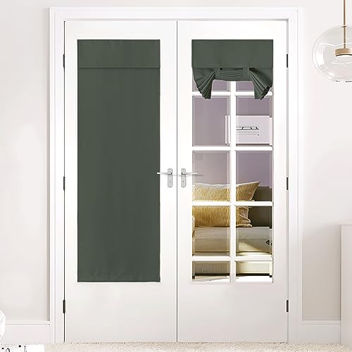 NICETOWN Blackout French Door Curtain, 26"W x 72"L, Dark Mallard, Adhesive