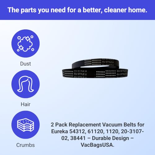 Eureka Style U Vacuum Belts Replacement - 2 Pack for Airspeed, Bravo, Victory