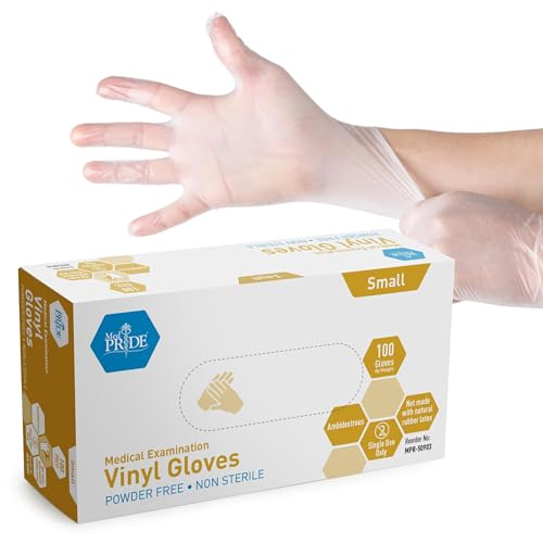 MED PRIDE Small Clear Vinyl Examination Gloves - 100 Count, Latex-Free