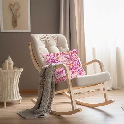 Nipil Boho Beach Throw Pillow Cover, 18x18 Pink & Orange Flannel Cushion