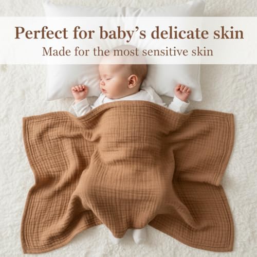 Pikabuki Muslin Swaddle Blankets (Brown) - 2 Pack Soft Breathable Newborn Wrap